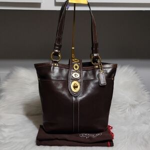 Authentic Coach Lily Legacy Turn Lock Brown Leather Shoulder Bag W Dust Bag